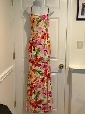 IRIS Multicolor Floral Lace Up Garden Party Summer Wedding Guest Maxi Dress L